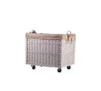 Salux panier en osier pour bûches avec garniture en jute avec poignées et roulettes TheWickerStories