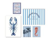 SALVADERO Affiche Bord de Mer - Décoration Salon Chambre Salle de Bain | Art Mural 250g/m² Mat Sans cadre (Lot de 5, Lobster Blue, 42L x 30l cm)