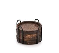 SAMHITA Lot de 5 Dessous de Verre en Bois de manguier avec Support en Fer pour Verres, Protection de Table pour Tout Type de Table