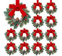 SamLng 12 Mini couronnes de Noël décoratives pour la Cuisine, avec nœud Rouge et Pommes de pin