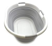 SAMMART Panier à linge pliable en plastique à 3 poignées de 57 l - Baignoire ovale - Panier à linge portable pour économiser de l'espace - Capacité en eau 44 l (1, gris)