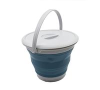 SAMMART Seau pliable en plastique de 8,5 L avec couvercle - Seau rond pliable avec couvercle - Seau à eau portable pour la pêche - économiseur d'espace - Taille 31 cm de diamètre (gris/bleu acier, 1)