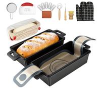 Sampoes Cocotte Fonte avec Couvercle, 2 en 1 Moule à Pain en Fonte, Cocotte Rectangulaire Dutch Oven de Cuisson de Pain au Levain pour Lasagne, Ragoût, Cake