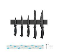 Sampoes Porte Couteaux Aimanté 30cm, INOX Aimant Couteau Mural, Barre Aimantée pour Couteaux et Ustensiles, Barre Magnétique sans Perçage pour Cuisine, Noir