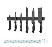 Sampoes Porte Couteaux Aimanté 40cm, INOX Aimant Couteau Mural, Barre Aimantée pour Couteaux et Ustensiles, Barre Magnétique sans Perçage pour Cuisine, Noir