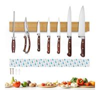 Sampoes Porte Couteaux Aimanté 50cm, Bambou Aimant Couteau Mural, Barre Aimantée pour Couteaux et Ustensiles, Barre Magnétique sans Perçage pour Cuisine