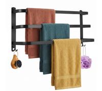 Sampoes Porte Serviette Salle de Bain 80cm, Barre Porte-Serviettes Aluminium avec 2 Crochets, Support Serviette pour Salle de Bain Cuisine, Noir
