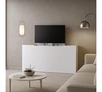 SAMPUR Console TV motorisée Bois Clair ou Blanc laqué - Meuble TV escamotable avec télécommande sans Fil - Design Moderne et encastrable - Meuble 2-en-1 TV/Console décorative (Blanc)