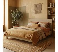 SAMPUR - Lit Bouclette Camel | Revêtement Amovible | Tête de lit Incluse | Design et Robuste | Montage Simple Rapide (160x200 cm)