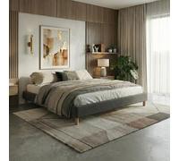 SAMPUR - Lit Coffre Bouclette Gris | Revêtement Amovible | Sommier Inclus | Design et Robuste | Montage Simple Rapide (200x200 cm)