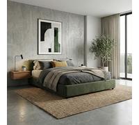SAMPUR - Lit Coffre Bouclette Vert Olive | Revêtement Amovible | Sommier Inclus | Design et Robuste | Montage Simple Rapide (160x200 cm)