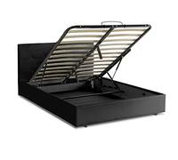 SAMPUR Lit Coffre Simili Cuir Penthouse Lit Simili Cuir + tête de lit + Sommier à Lattes + Espace de Rangement - 140x190 cm - Noir