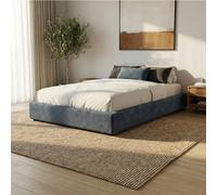 SAMPUR - Lit Coffre Velours Cotelé Bleu | Revêtement Amovible | Sommier Inclus | Design et Robuste | Montage Simple Rapide (180x200 cm)
