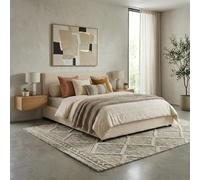 SAMPUR - Lit Coffre XXL Bouclette Sable | Revêtement Amovible | Espace de Stockage jusqu'à 900 L | Robuste et Large Angle d’Ouverture (140x190 cm)