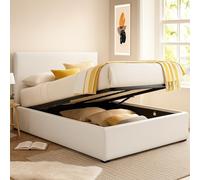 SAMPUR - Lit Coffre XXL Simili Cuir Blanc | Revêtement Amovible | Espace de Stockage jusqu'à 900 L | Robuste et Large Angle d’Ouverture (140x190 cm)