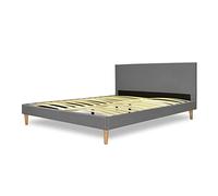 SAMPUR - Lit Marquis Double 140 x 190 cm Gris Clair | Cadre de Lit Scandinave Design avec Sommier à Lattes pour Adultes Enfants | Revêtement en Tissu | Solide Confort et Élégant