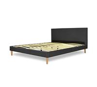 SAMPUR - Lit Marquis Double 140 x 190 cm Gris Foncé | Cadre de Lit Scandinave Design avec Sommier à Lattes pour Adultes Enfants | Revêtement en Tissu | Solide Confort et Élégant