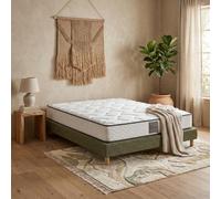 SAMPUR Pack Matelas Cosmos + Lit Bouclette Vert Olive | Matelas à Mémoire de Forme et Ressorts ensachés | Sommier Confort (180x200 cm)
