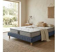 SAMPUR Pack Matelas Cosmos + Lit Velours cotelé Bleu | Matelas à Mémoire de Forme et Ressorts ensachés | Sommier Confort (180x200 cm)