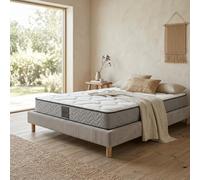 SAMPUR Pack Matelas Cosmos + Lit Velours cotelé Gris | Matelas à Mémoire de Forme et Ressorts ensachés | Sommier Confort (160x200 cm)