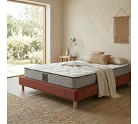 SAMPUR Pack Matelas Cosmos + Lit Velours cotelé Terracotta | Matelasà Mémoire de Forme et Ressorts ensachés | Sommier Confort (200x200 cm)