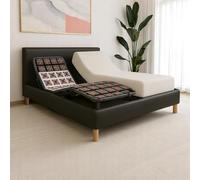 SAMPUR - Pack Relaxation : Sommier, Contour Simili Cuir Gris & Matelas mémoire de Forme | Orthopédique à plots réglables | Cadre de lit Simili Cuir | 5 Positions de Couchage (200 x 200 cm)