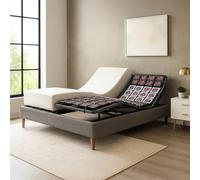 SAMPUR - Pack Relaxation : Sommier, Contour Simili Cuir Gris & Matelas mémoire de Forme | Orthopédique à plots réglables | Cadre de lit Simili Cuir | 5 Positions de Couchage (140 x 190 cm)