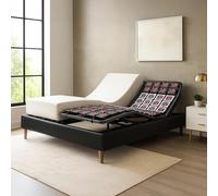 SAMPUR - Pack Relaxation : Sommier, Contour Simili Cuir Noir & Matelas mémoire de Forme | Orthopédique à plots réglables | Cadre de lit Simili Cuir | 5 Positions de Couchage (180 x 200 cm)