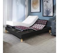 SAMPUR - Pack Relaxation : Sommier, Contour Tissu Gris Clair & Matelas mémoire de Forme | Orthopédique à plots réglables | Cadre de lit Tissu Gris Clair| 5 Positions de Couchage (180 x 200 cm)