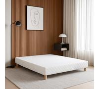 SAMPUR - Sommier tapissier Blanc | Structure Bois et revêtement Tissu | Lattes Larges pour Un Soutien Optimal (160x200 cm)