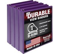 Samsill Classeur durable de 2,54 cm, fabriqué aux États-Unis, classeur à anneaux en D, reliure transparente personnalisable, violet, lot de 4, peut contenir 225 pages chacune