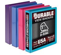 Samsill Classeur durable de 3,8 cm, fabriqué aux États-Unis, classeur à anneaux en D, reliure transparente personnalisable, assortiment de mode, lot de 4, chacun peut contenir 350 pages