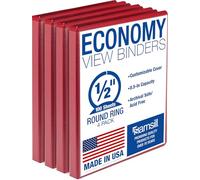 Samsill Classeurs à 3 anneaux de 1,27 cm, fabriqués aux États-Unis, anneaux ronds économiques, couverture transparente, peuvent contenir 100 feuilles, pour l'école, la maison, le bureau - Rouge, lot