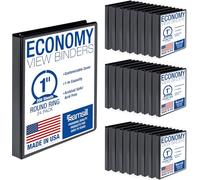Samsill Classeurs à 3 anneaux de 2,54 cm, fabriqués aux États-Unis, anneaux ronds économiques, couverture transparente, peuvent contenir 200 feuilles, pour l'école, la maison, le bureau - Noir, lot de