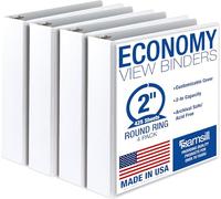 Samsill Classeurs à 3 anneaux de 5,08 cm, fabriqués aux États-Unis, anneaux ronds économiques, couverture transparente, peuvent contenir 425 feuilles, pour l'école, la maison, le bureau - Blanc, lot