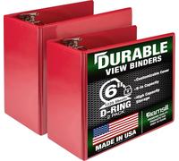 Samsill Durable Lot de 2 classeurs à anneaux en D rouges de 15,2 cm, personnalisable, rouge
