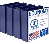 Samsill Lot de 4 classeurs à 3 anneaux de 7,6 cm, fabriqués aux États-Unis, couverture transparente personnalisable, bleu