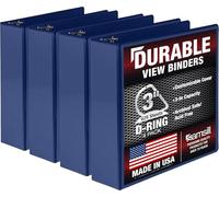 Samsill Lot de 4 classeurs durables de 7,6 cm, fabriqués aux États-Unis, anneaux en D personnalisables, bleu, capacité 600 pages