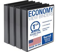 Samsill Lot de 4 classeurs économiques à 3 anneaux de 3,8 cm, fabriqués aux États-Unis, couverture transparente personnalisable, noir (MP48550)