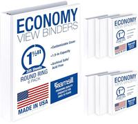 Samsill Lot de 6 classeurs à 3 anneaux de 3,8 cm, fabriqués aux États-Unis, couverture transparente personnalisable, blanc, (I68557)