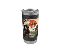 Samurai Panda UFO Alien Invasion Japonais Ukiyo-e Gobelet isotherme en acier inoxydable double paroi
