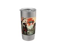 Samurai Panda UFO Alien Invasion Japonais Ukiyo-e Gobelet isotherme en acier inoxydable double paroi