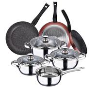 San Ignacio Batterie 7 pièces collection phare et set 3 poêles Ø20/Ø24/Ø28 cm, aluminium forgé, antiadhésif, induction