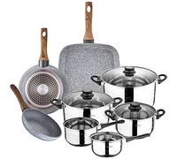 San Ignacio Batterie de cuisine 8 pièces en acier inoxydable avec set de poêles (18 et 20 cm) avec rôtissoire 28 x 28 cm en aluminium forgé, induction PK3153
