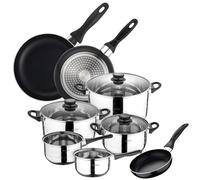 San Ignacio Batterie de Cuisine Sip 8 pièces (2 casseroles + Trois Faitouts avec Couvercle de Verre) avec Set de 3 poêles Ø16/20/24 cms, Induction