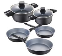San Ignacio Bistro Gray - 7 pièces de la cuisine de cuisine Game de batterie - 20 et 24 cm avec couvercle - 3 tartennes antiadhésives Softs - pièces en aluminium coulé - costume