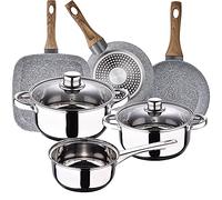 San Ignacio Cassel Batterie de cuisine en acier inoxydable avec set poêles (18/22 cm) et grill 28 x 28 cm Daimiel en aluminium forgé