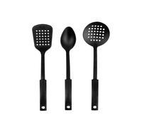 San Ignacio Dots Set de 3 ustensiles de cuisine noirs (spatule fente, cuillère et écumoire)