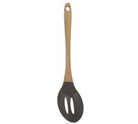 SAN IGNACIO Green | Cuillère de cuisine | Cuillère à fente en nylon et bambou | Manche ergonomique et trou de suspension | Dimensions 32 x 6,4 cm | Couleur bois et gris