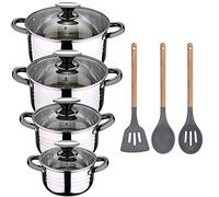 SAN IGNACIO Hita batterie de cuisine à induction en acier inoxydable de 8 pièces avec set de 3 batteries de cuisine en silicone Daimiel